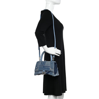 Balenciaga Denim Patchwork Small Hourglass Top Handle Bag Washed Blue 2 of 10