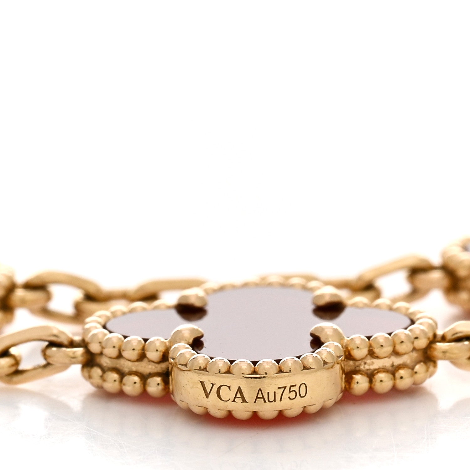 Van Cleef & Arpels 18K Yellow Gold Carnelian 5 Motifs Vintage Alhambra Bracelet 3 of 4
