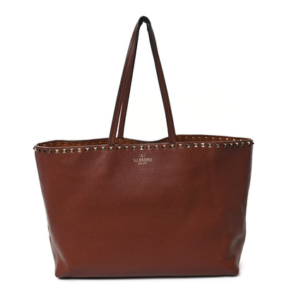 Valentino Garavani Grained Calfskin Rockstud Shoulder Tote Bright Cognac 1 of 12