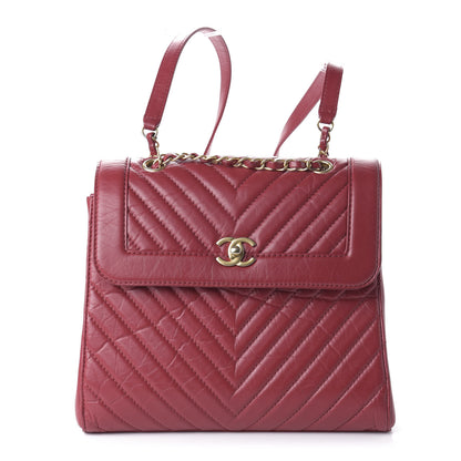 Chanel Aged Calfskin Chevron Quilted Backpack Red 1 of 9
