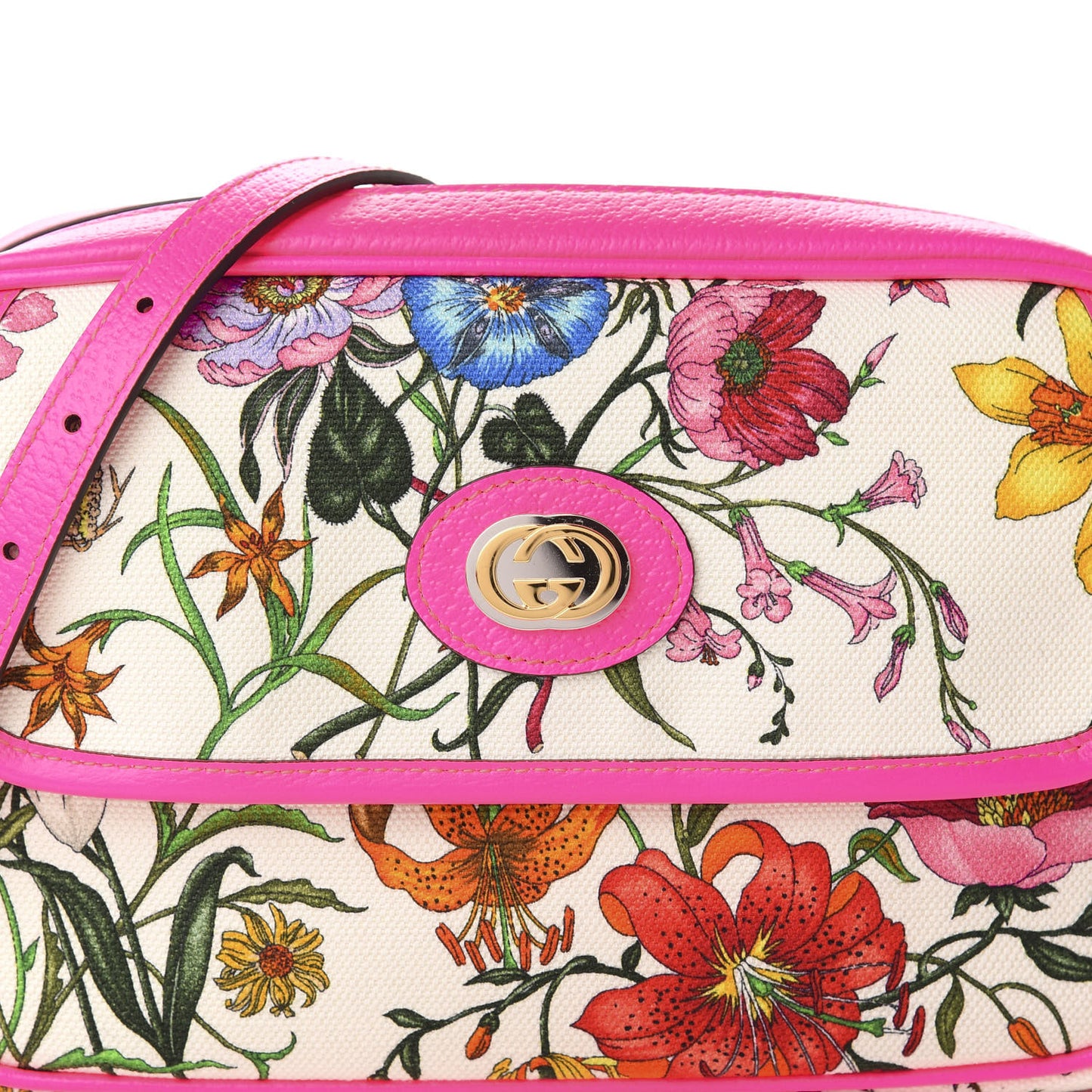 Canvas Flora Floral Shoulder Bag White Fuchsia Fluo