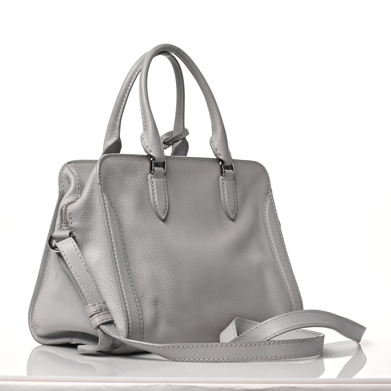Alexander McQueen Pebbled Calfskin Small Skull Padlock Zip Around Tote Light Grey 2 of 13