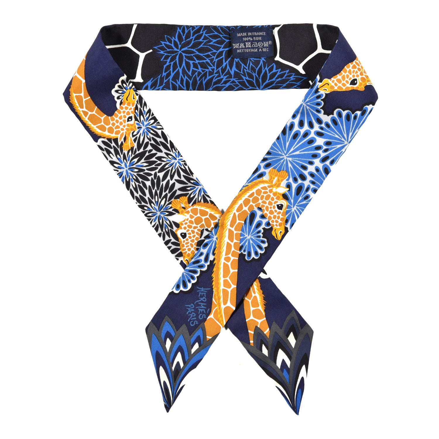 Hermes Silk The Three Graces Twilly Bleu Nuit Gold Black 1 of 3