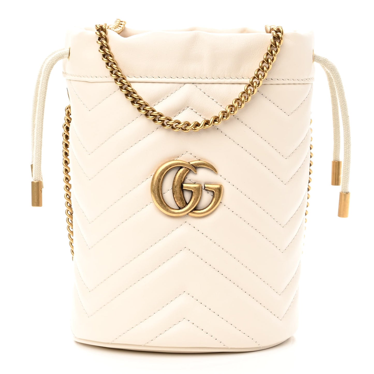 Calfskin Matelasse Mini GG Marmont 2.0 Bucket Bag White