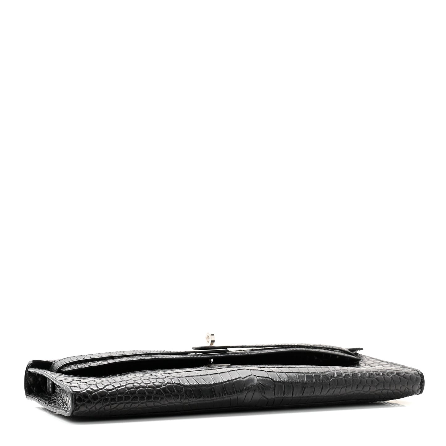 Matte Porosus Crocodile Kelly Cut Pochette Black