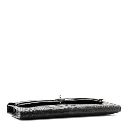 Hermes Matte Porosus Crocodile Kelly Cut Pochette Black 4 of 9