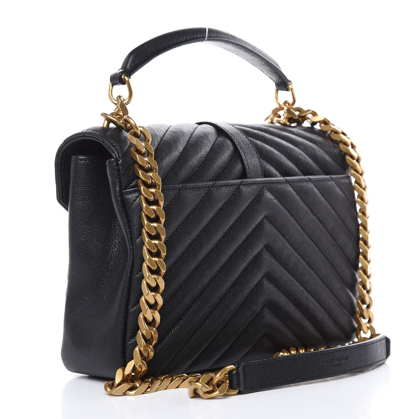 Sheepskin Matelasse Chevron Monogram Medium College Bag Black