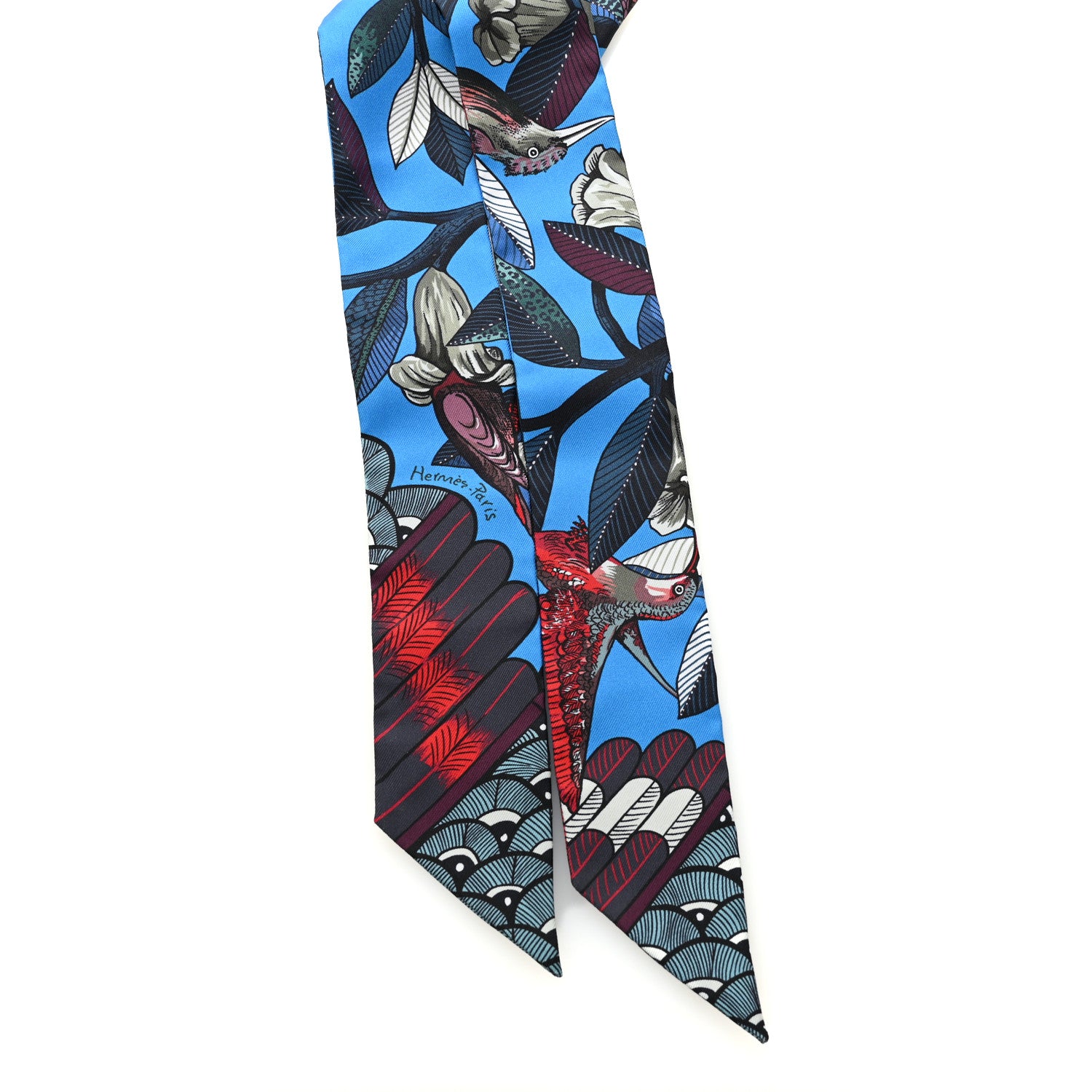 Hermes Silk Tree Of Song Twilly Cobalt Rouge 2 of 3