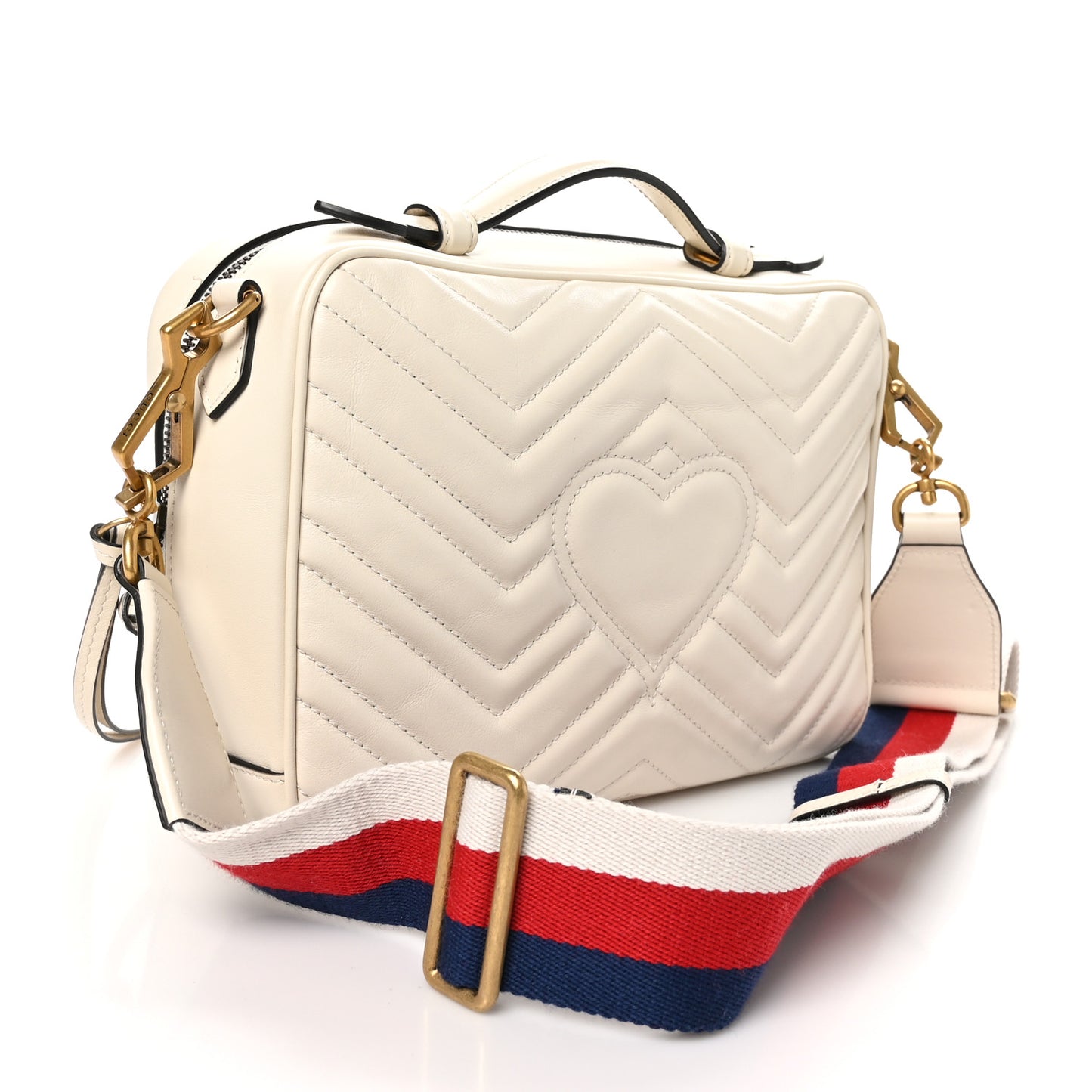 Calfskin Matelasse Sylvie Web Small GG Marmont Top Handle Shoulder Bag White