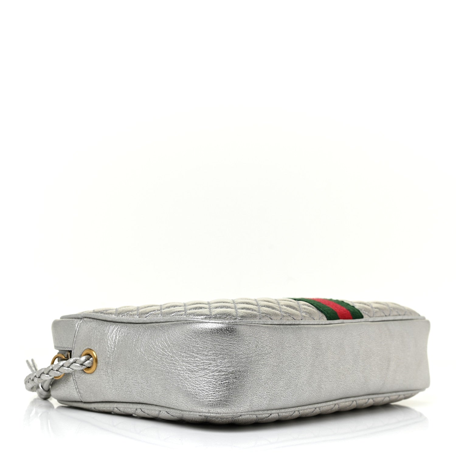 Gucci Laminated Nappa Web Trapuntata Small GG Shoulder Bag Argento 4 of 9