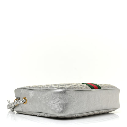 Gucci Laminated Nappa Web Trapuntata Small GG Shoulder Bag Argento 4 of 9