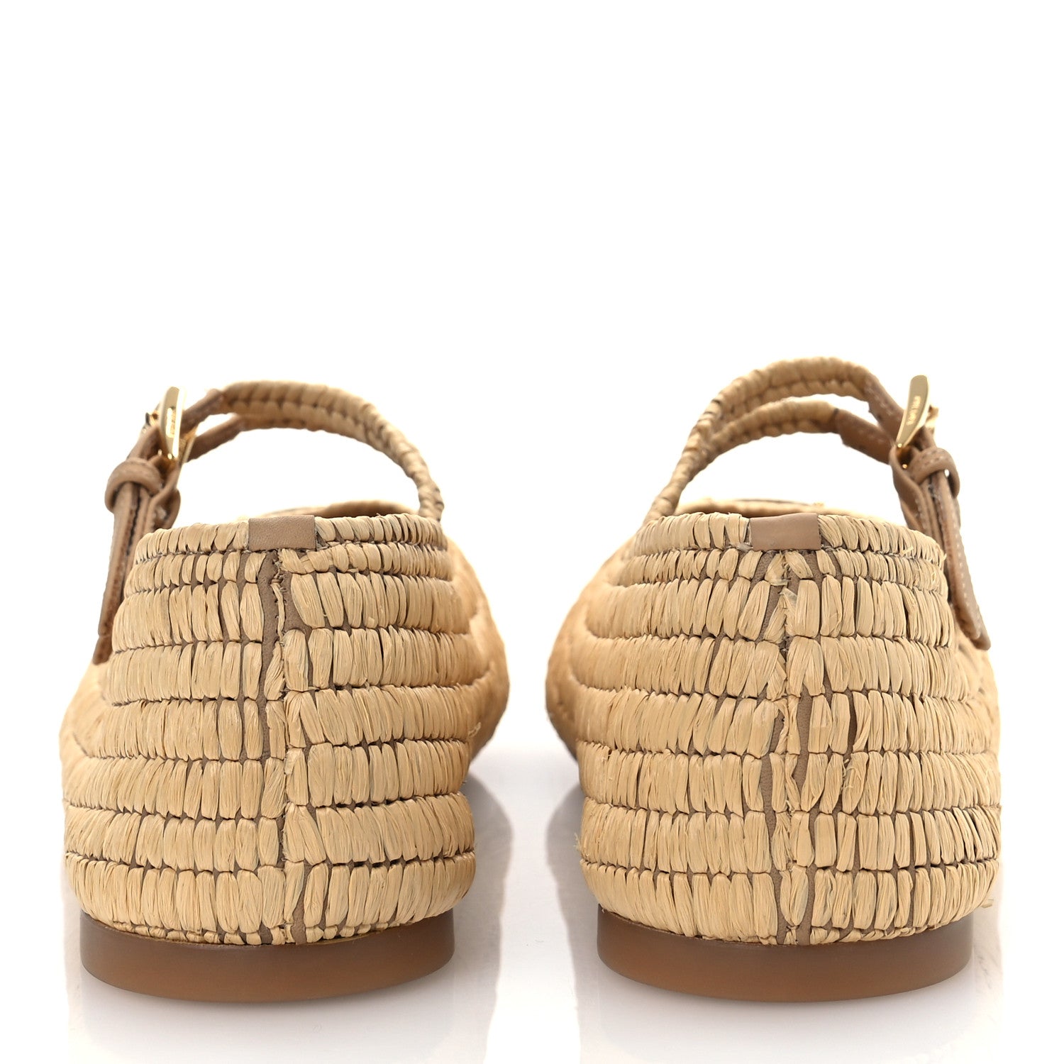 Prada Raffia Metal Triangle Logo Ballet Flats 38.5 Natural 6 of 10