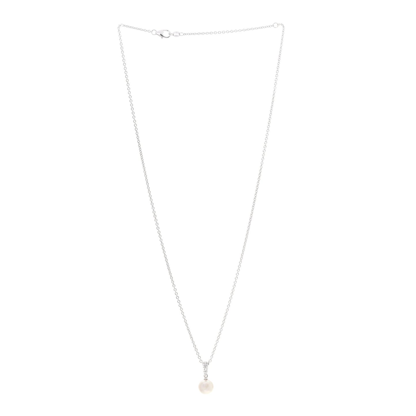 18K White Gold Diamond Akoya Pearl 8mm Morning Dew Pendant Necklace