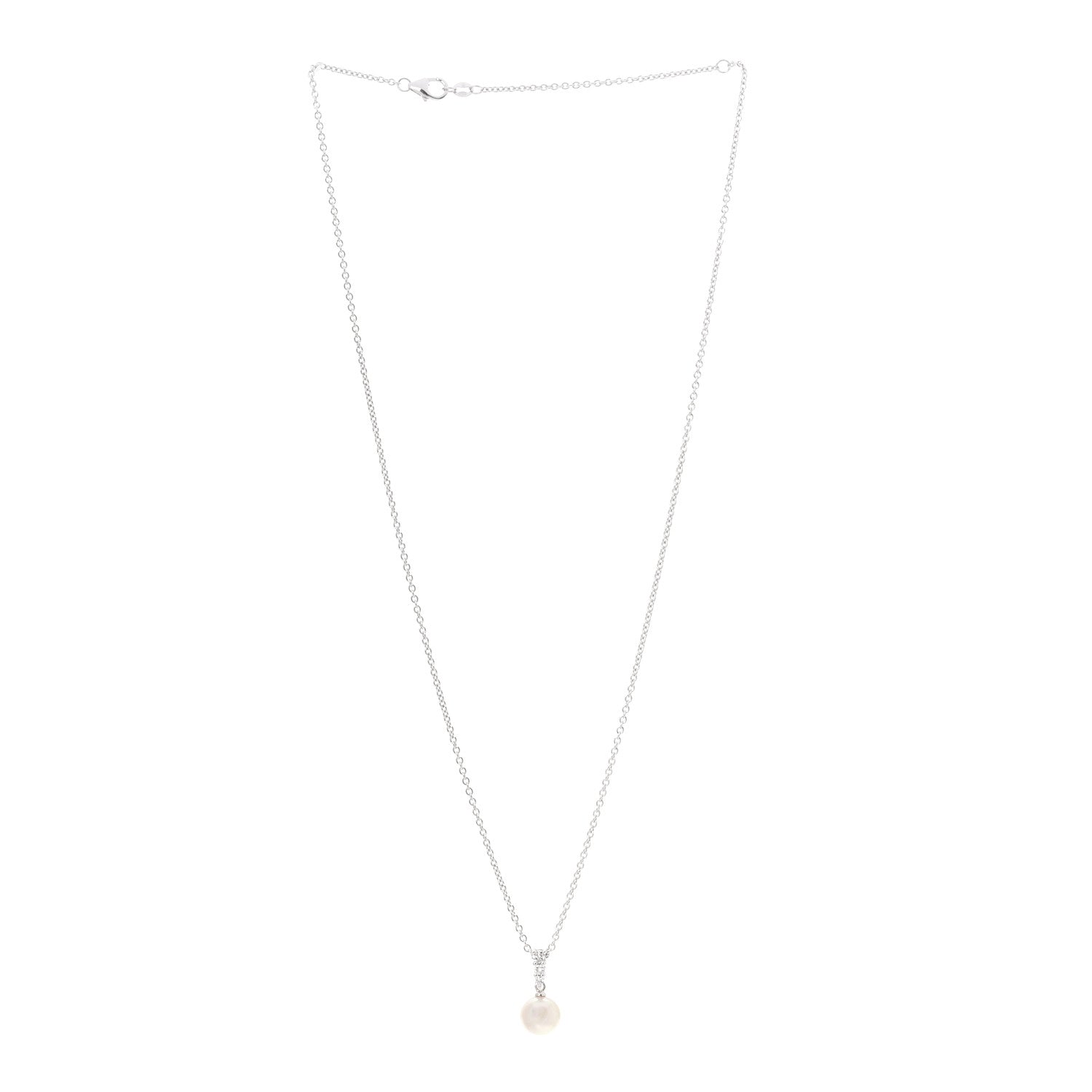 Mikimoto 18K White Gold Diamond Akoya Pearl 8mm Morning Dew Pendant Necklace 3 of 6