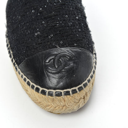 Chanel Tweed Patent Goatskin Sequin CC Espadrilles 38 Black 9 of 19