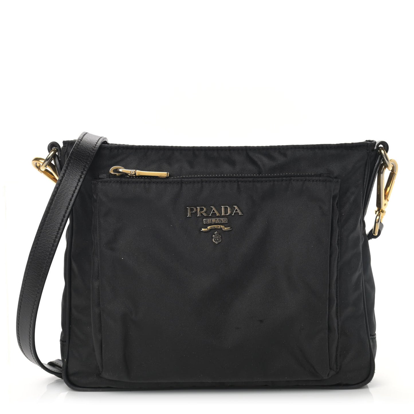 Tessuto Nylon Saffiano Flat Messenger Bag Black