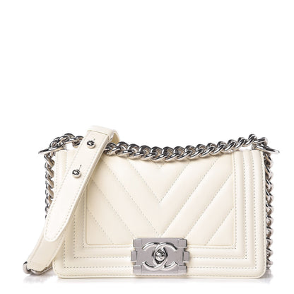 Chanel Calfskin Chevron Quilted Small Boy Flap White 1 of 9