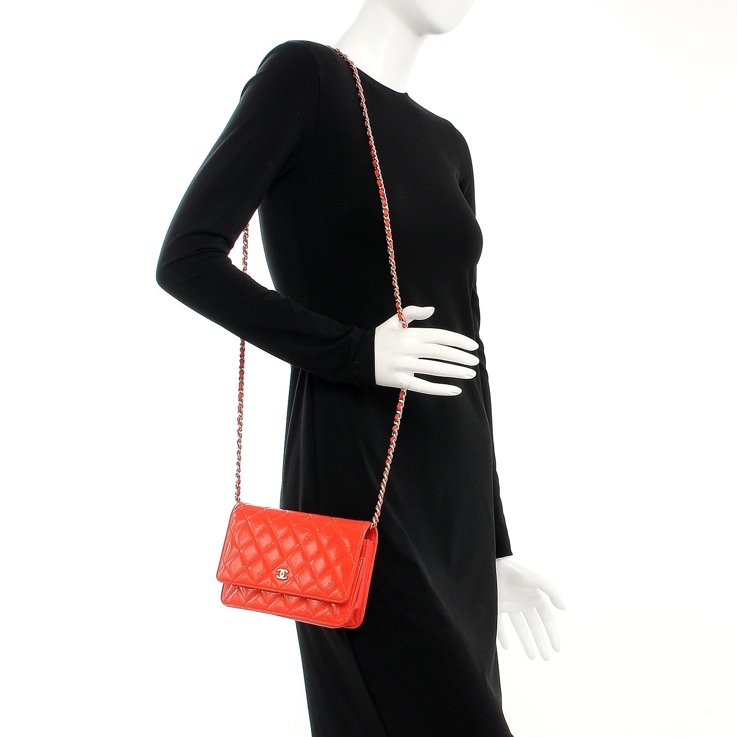 Chanel Patent Quilted Wallet On Chain WOC Red 2 of 10
