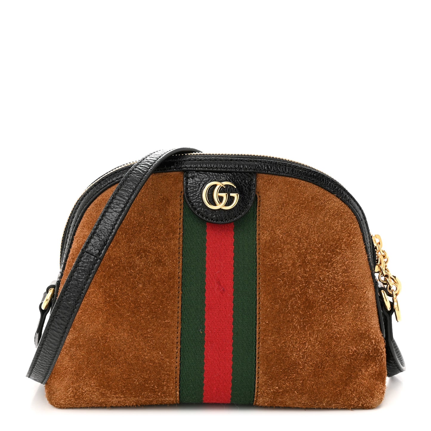 Suede Patent Web Small Ophidia Dome Shoulder Bag Nocciola Black