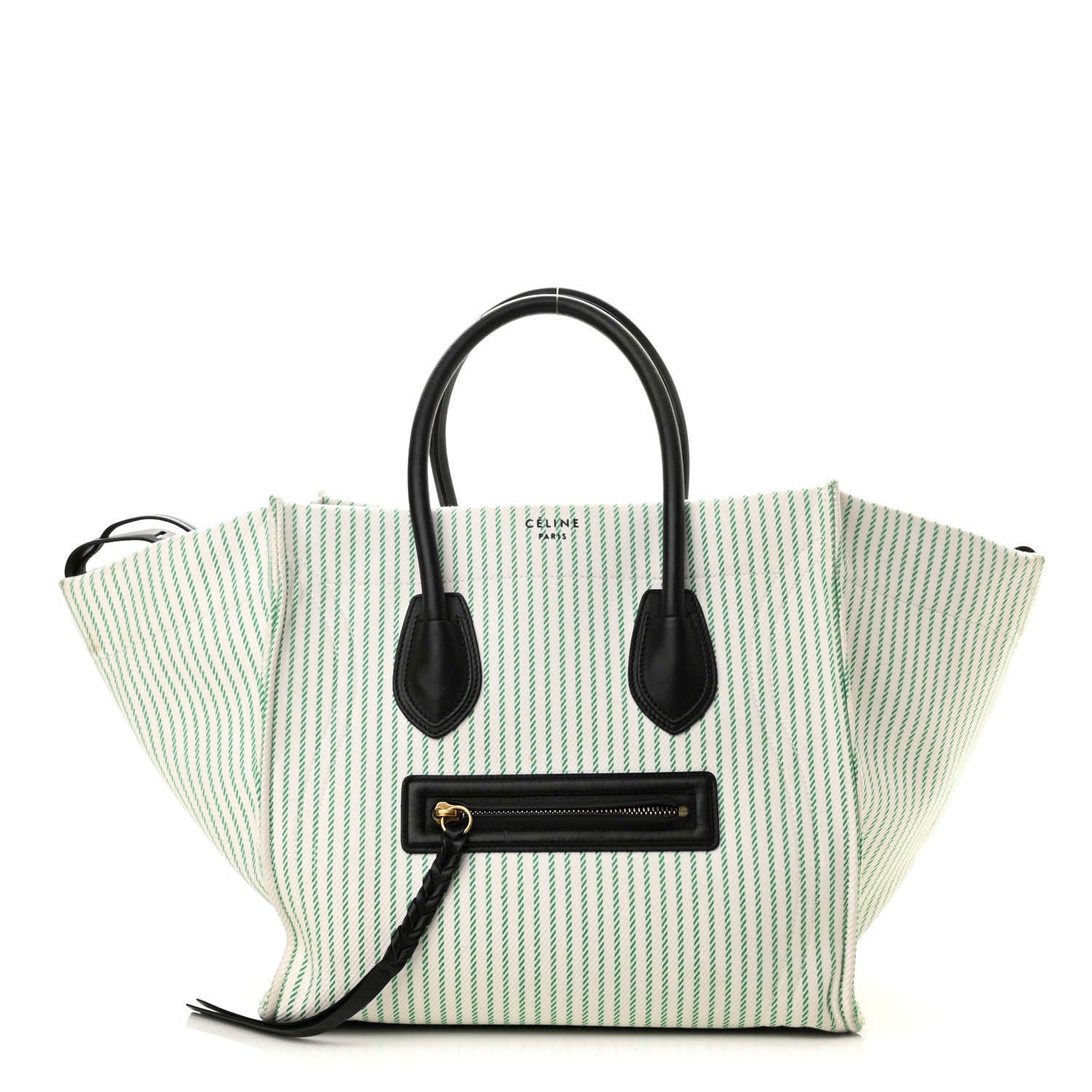 Celine Cotton Canvas Striped Medium Phantom Luggage White Green 1 of 12