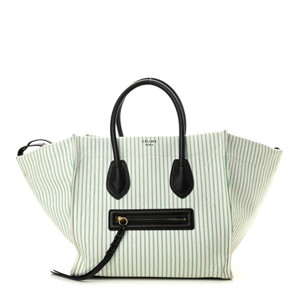 Celine Cotton Canvas Striped Medium Phantom Luggage White Green 1 of 12