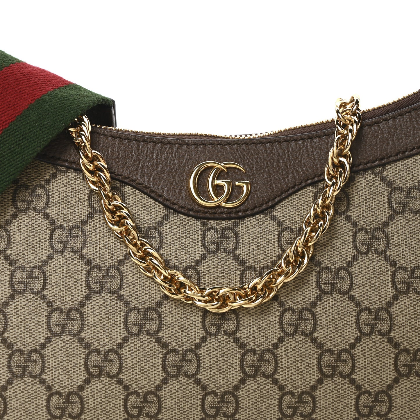 GG Supreme Monogram Textured Dollar Calfskin Web Small Ophidia GG Handbag Beige Ebony New Acero
