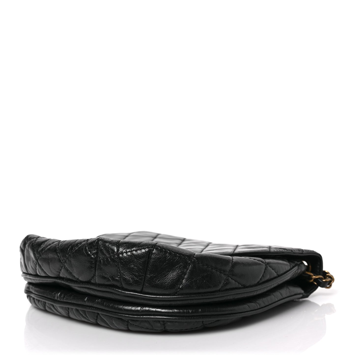 Glazed Calfskin Quilted Medium Bubble CC Flap Black