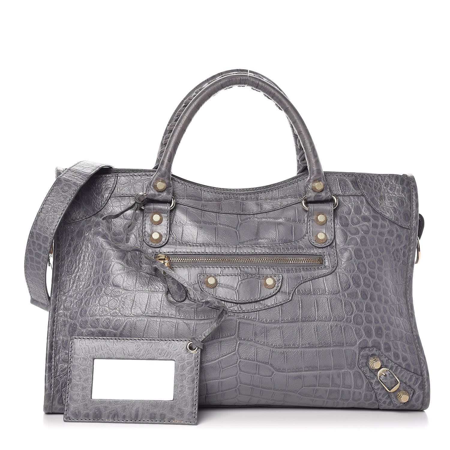 Balenciaga Calfskin Crocodile Embossed Giant 12 Gold Hardware City Gris Beton 1 of 12