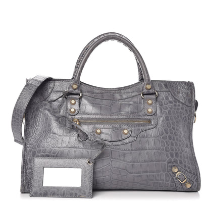 Balenciaga Calfskin Crocodile Embossed Giant 12 Gold Hardware City Gris Beton 1 of 12