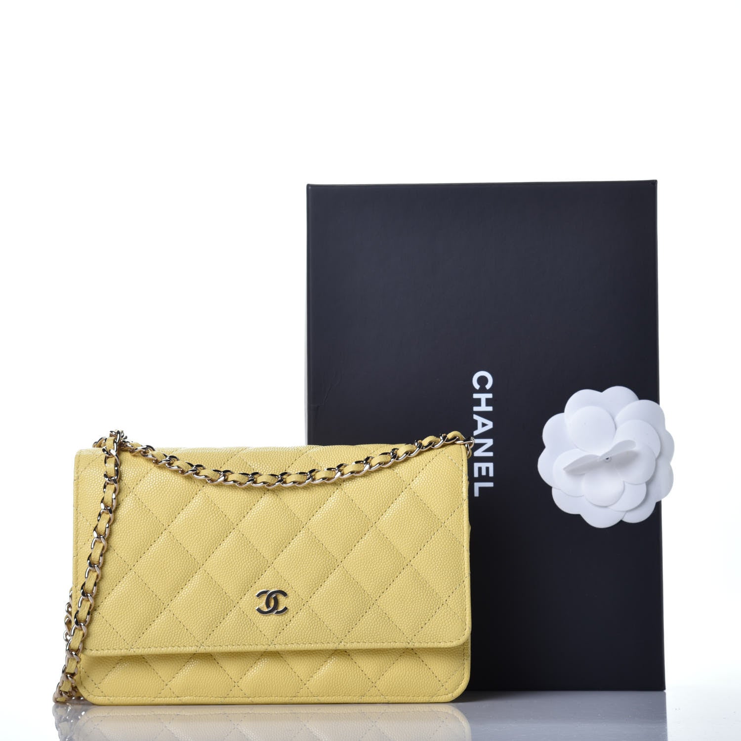 Chanel Caviar Quilted Wallet on Chain WOC Yellow 11 of 11