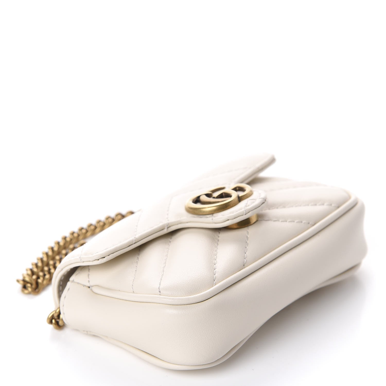 Gucci Calfskin Matelasse Heart GG Marmont 2.0 Coin Purse On A Chain Mystic White 5 of 9