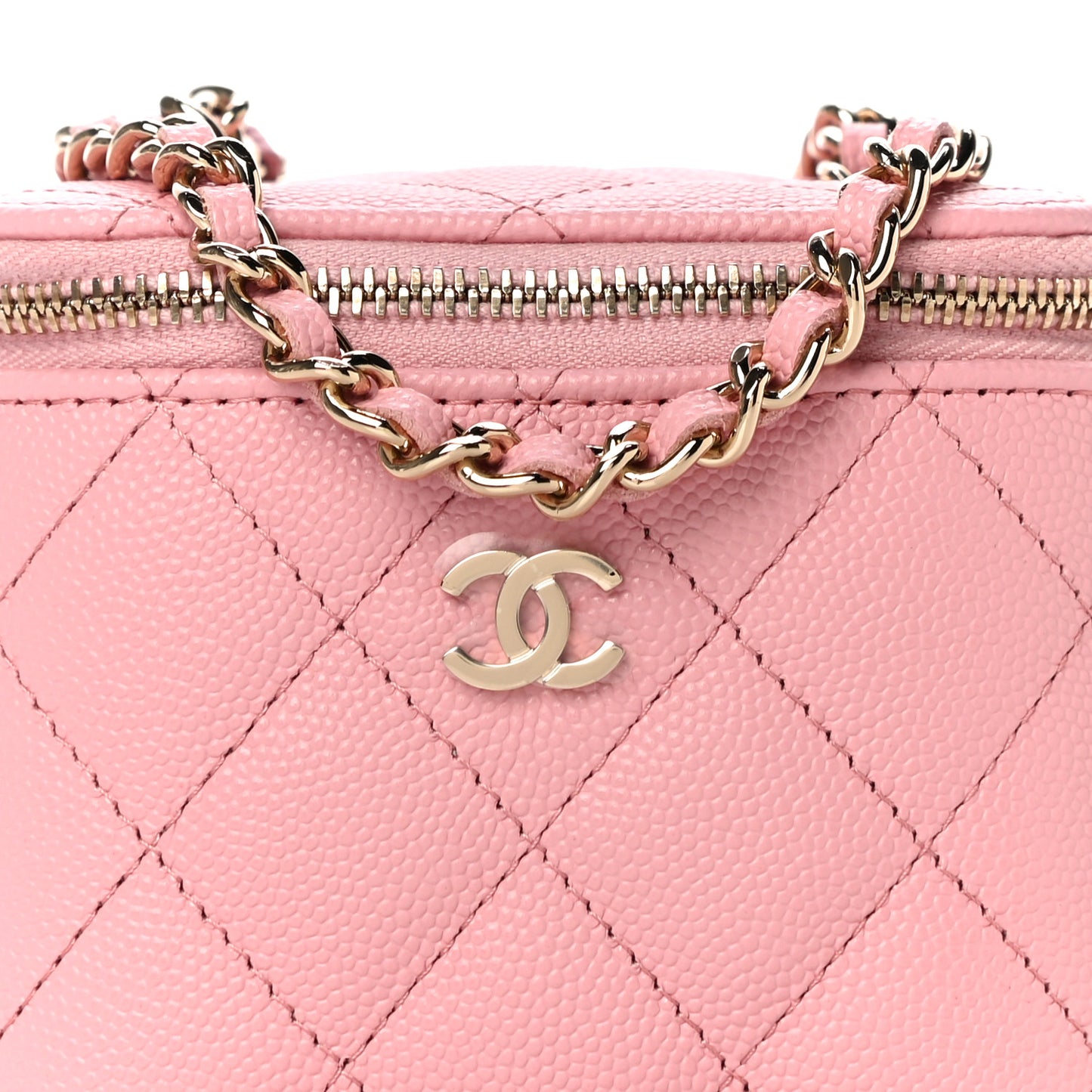 Caviar Quilted Mini Vanity Case With Chain Pink