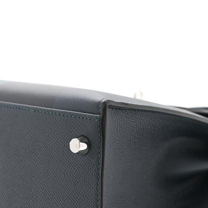 Hermes Epsom Sombrero Taurillon Clemence Kellygraphie Lettre H Kelly Sellier 28 Vert Cypress Bleu Obscur Malachite Bleu Encre 11 of 13