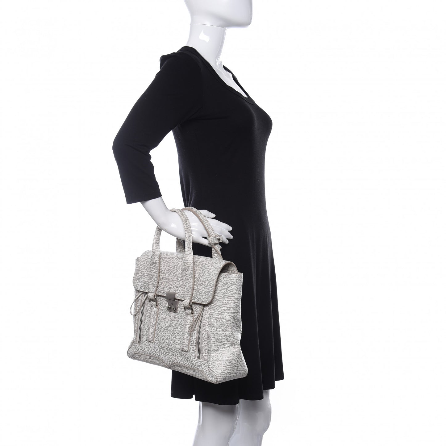 Shark Embossed Textured Calfskin Large Pashli Satchel Ivory Dove
