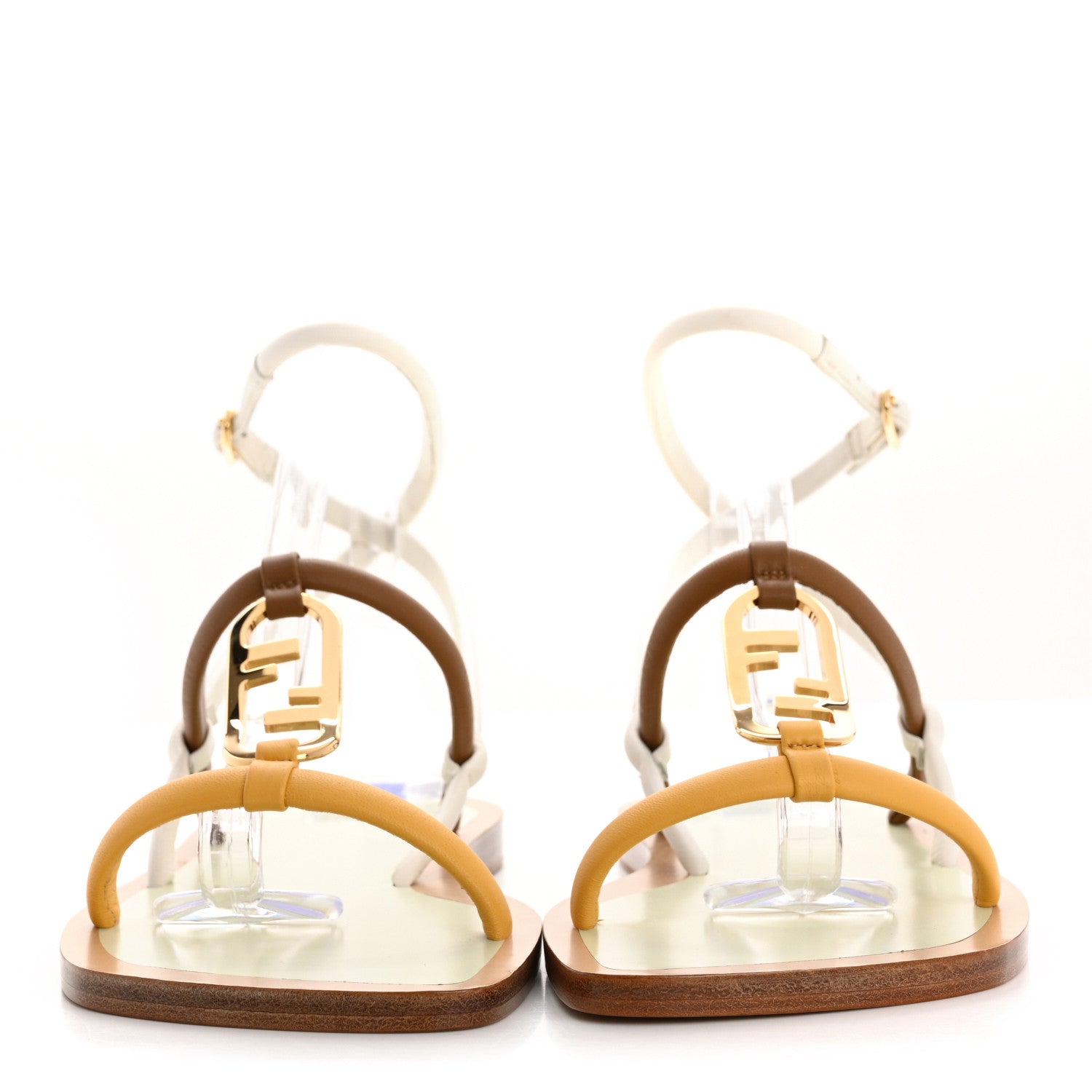 Fendi Nappa Fendi O'Lock Gladiator Flat Sandals 37 Semolina Sabbia White 3 of 10