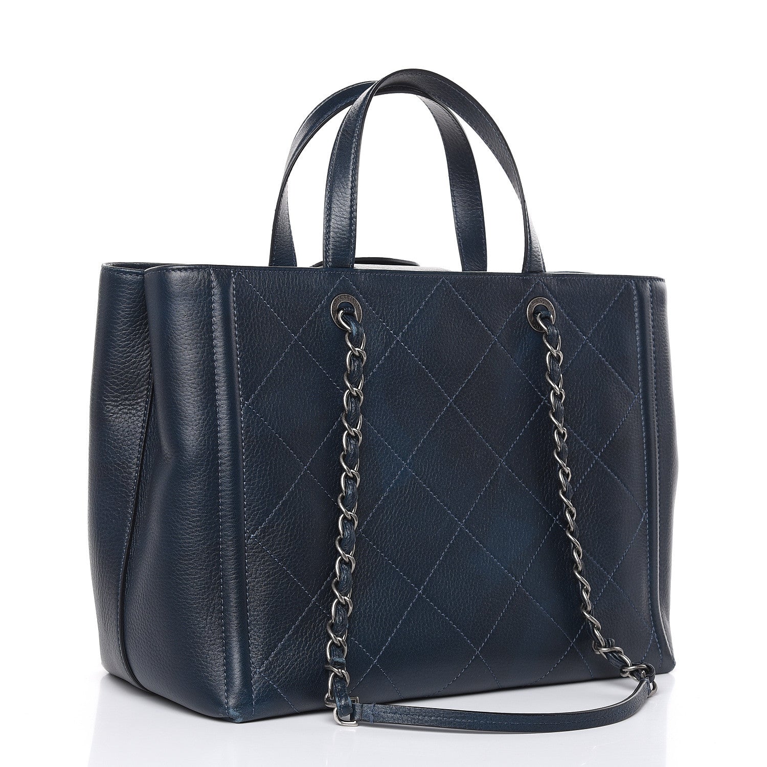 Chanel Deerskin Stitched Large CC Shopping Tote Navy 3 of 17
