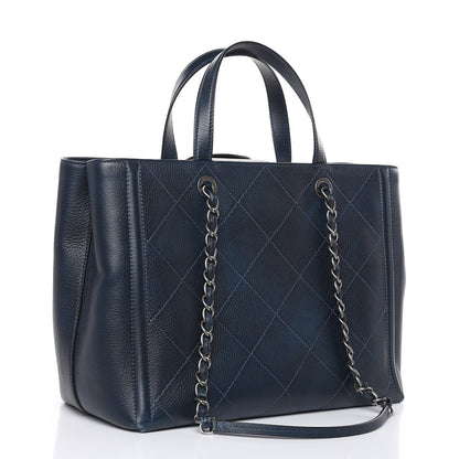 Chanel Deerskin Stitched Large CC Shopping Tote Navy 3 of 17