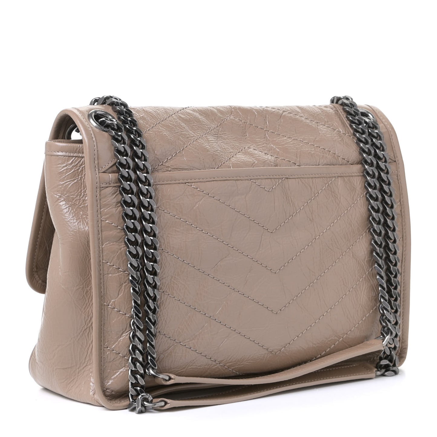 Crinkled Calfskin Matelasse Monogram Medium Niki Chain Satchel Light Taupe