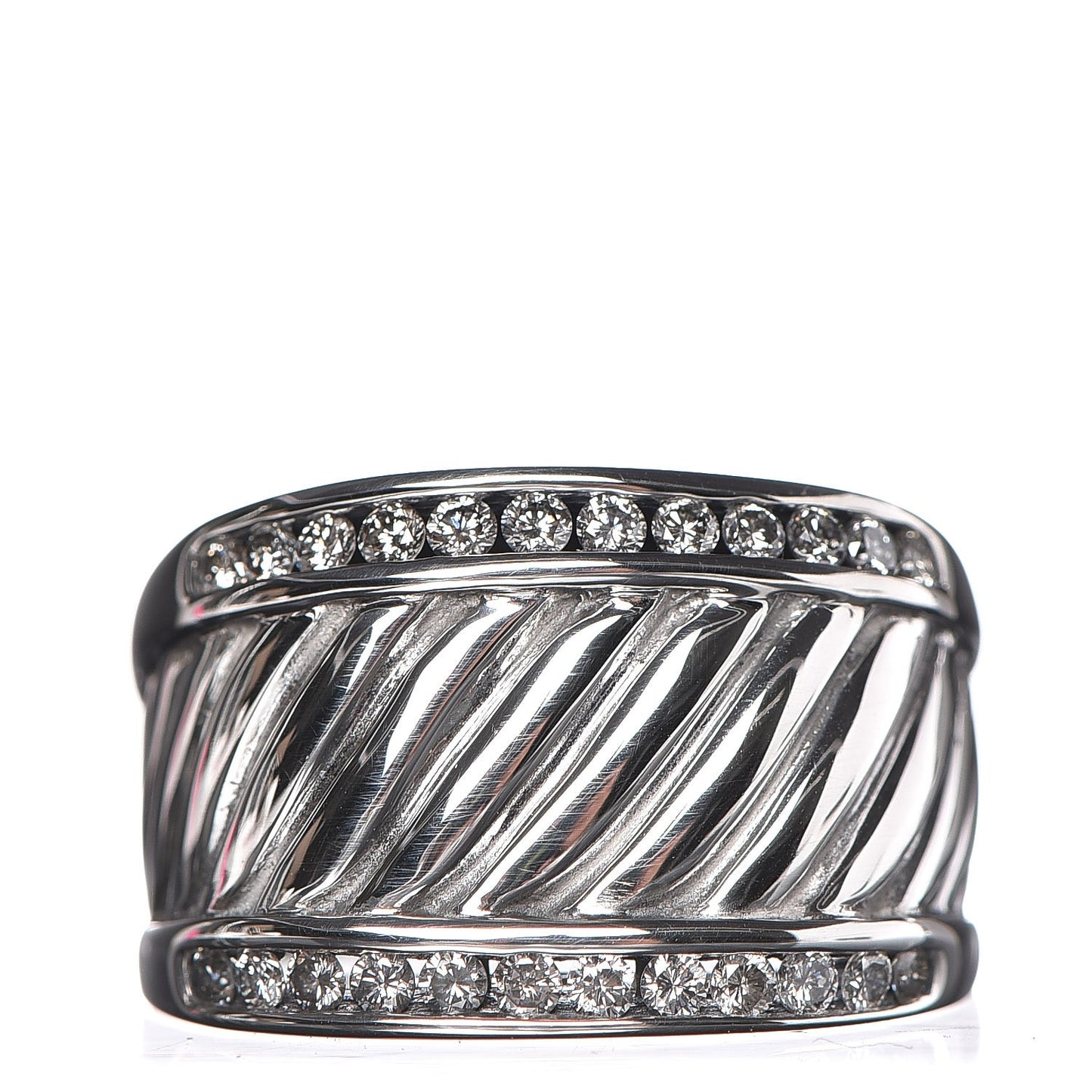 Sterling Silver Diamond Cable Cigar Band Ring 55 7.25
