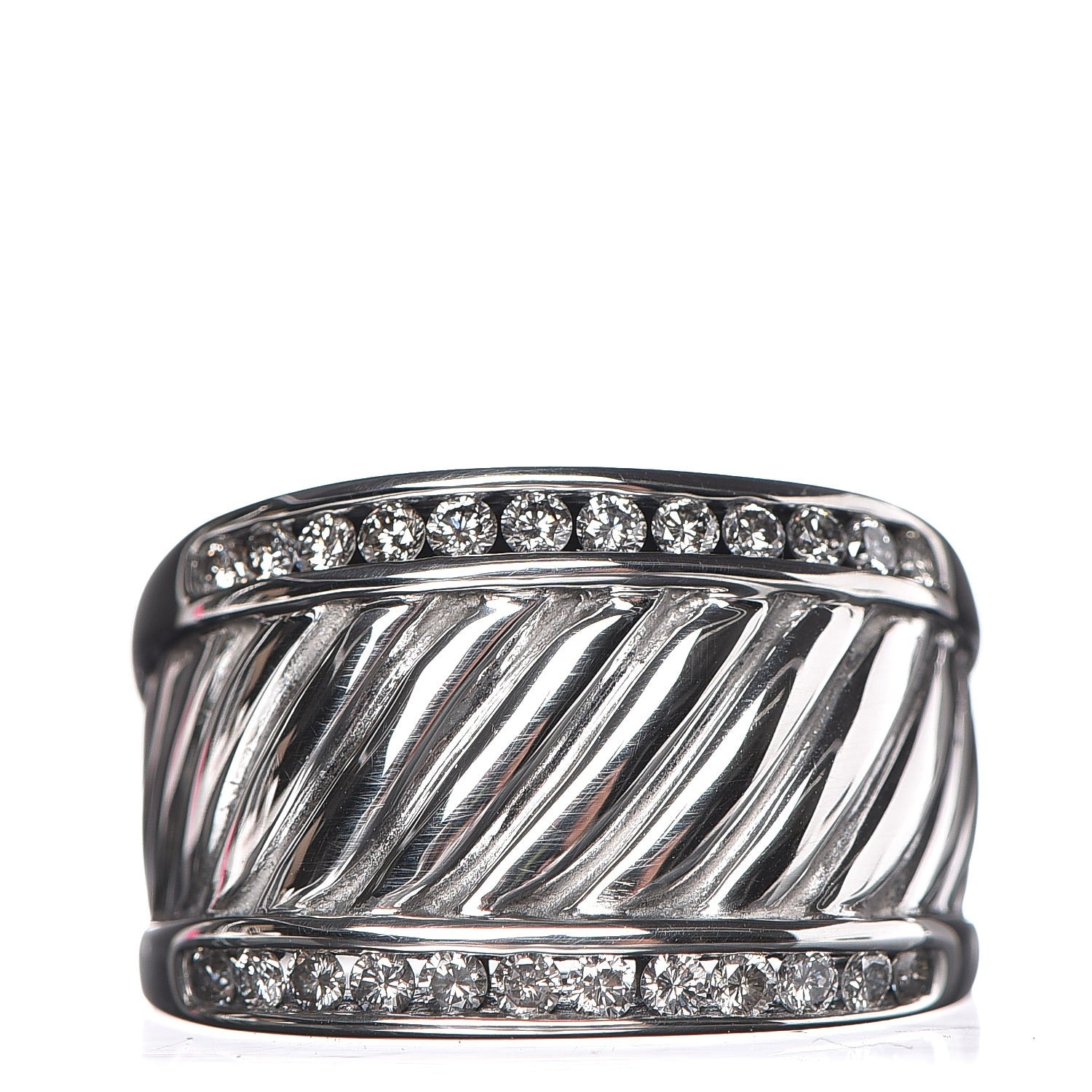 David Yurman Sterling Silver Diamond Cable Cigar Band Ring 55 7.25 6 of 10