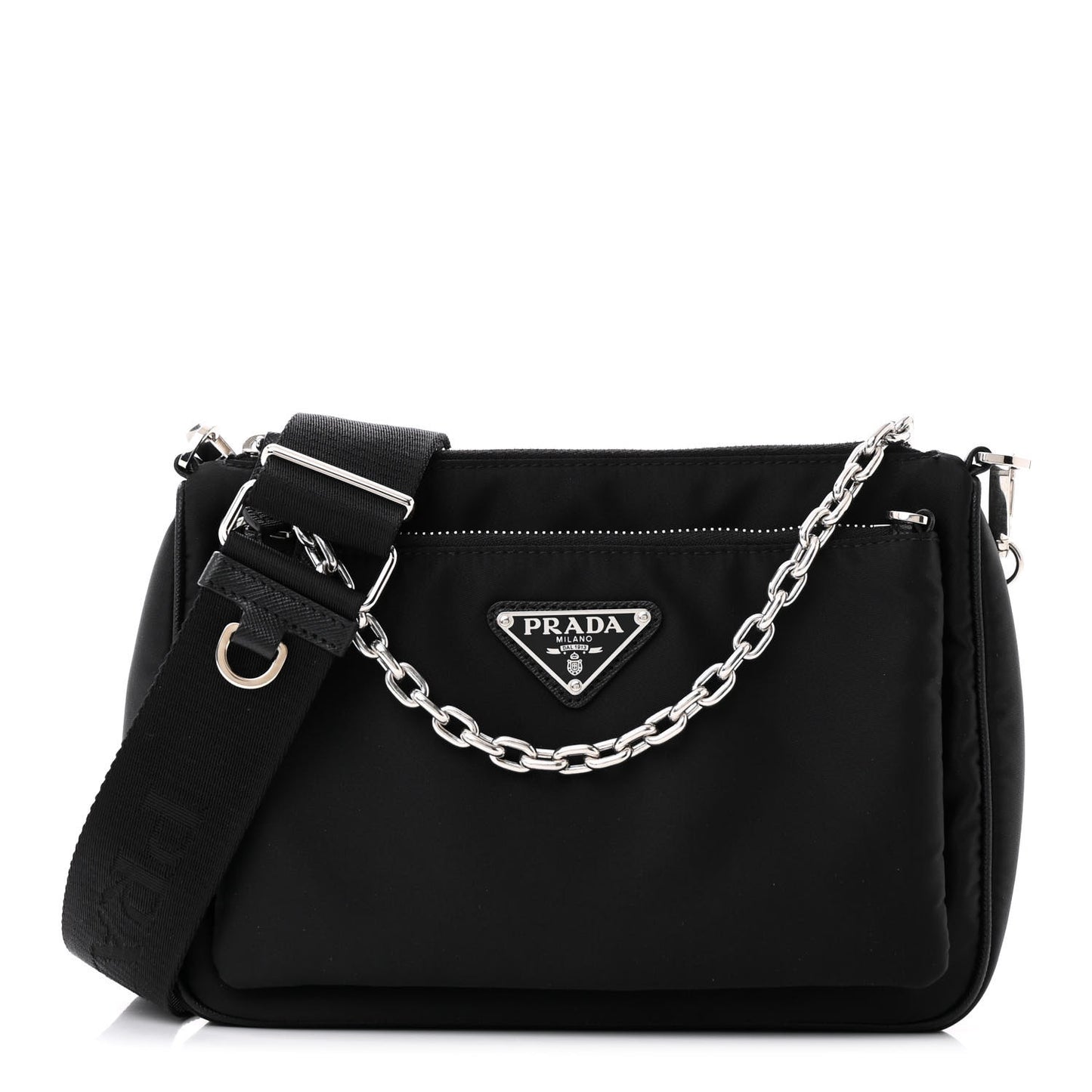 Re-Nylon Saffiano Double Pouch Shoulder Bag Black