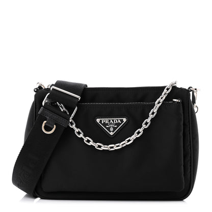 Prada Re-Nylon Saffiano Double Pouch Shoulder Bag Black 1 of 16