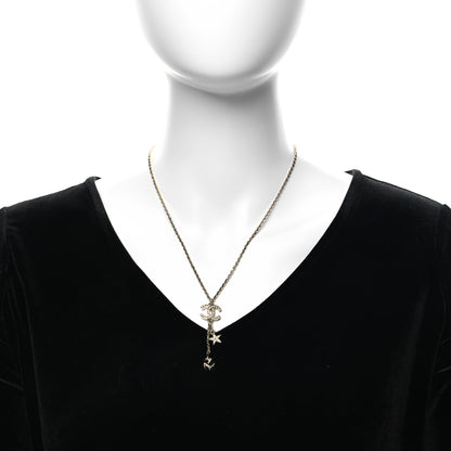 Chanel Crystal Star CC Drop Pendant Necklace Black Gold 2 of 5