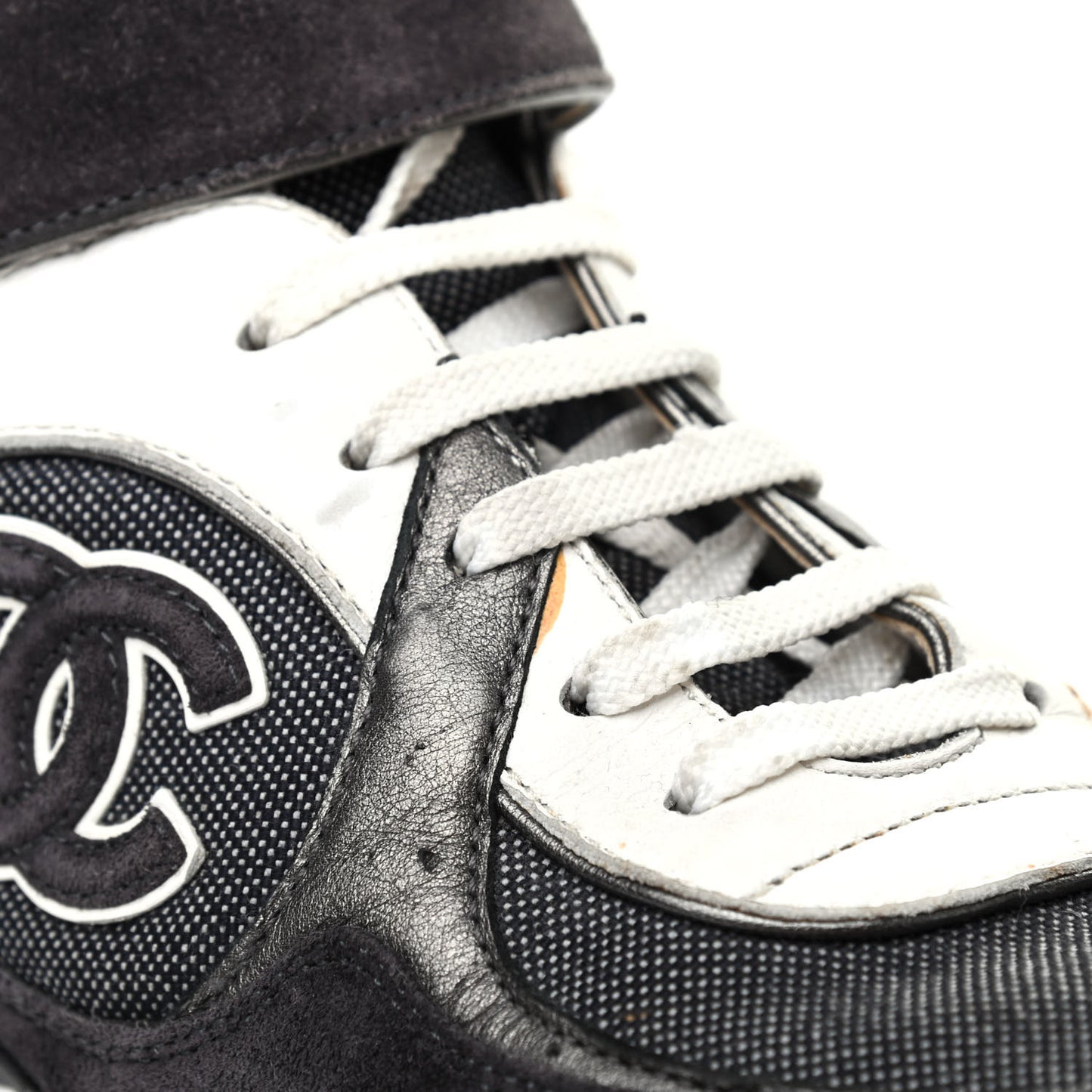 Canvas Goatskin CC High Top Sneakers 38 Black White
