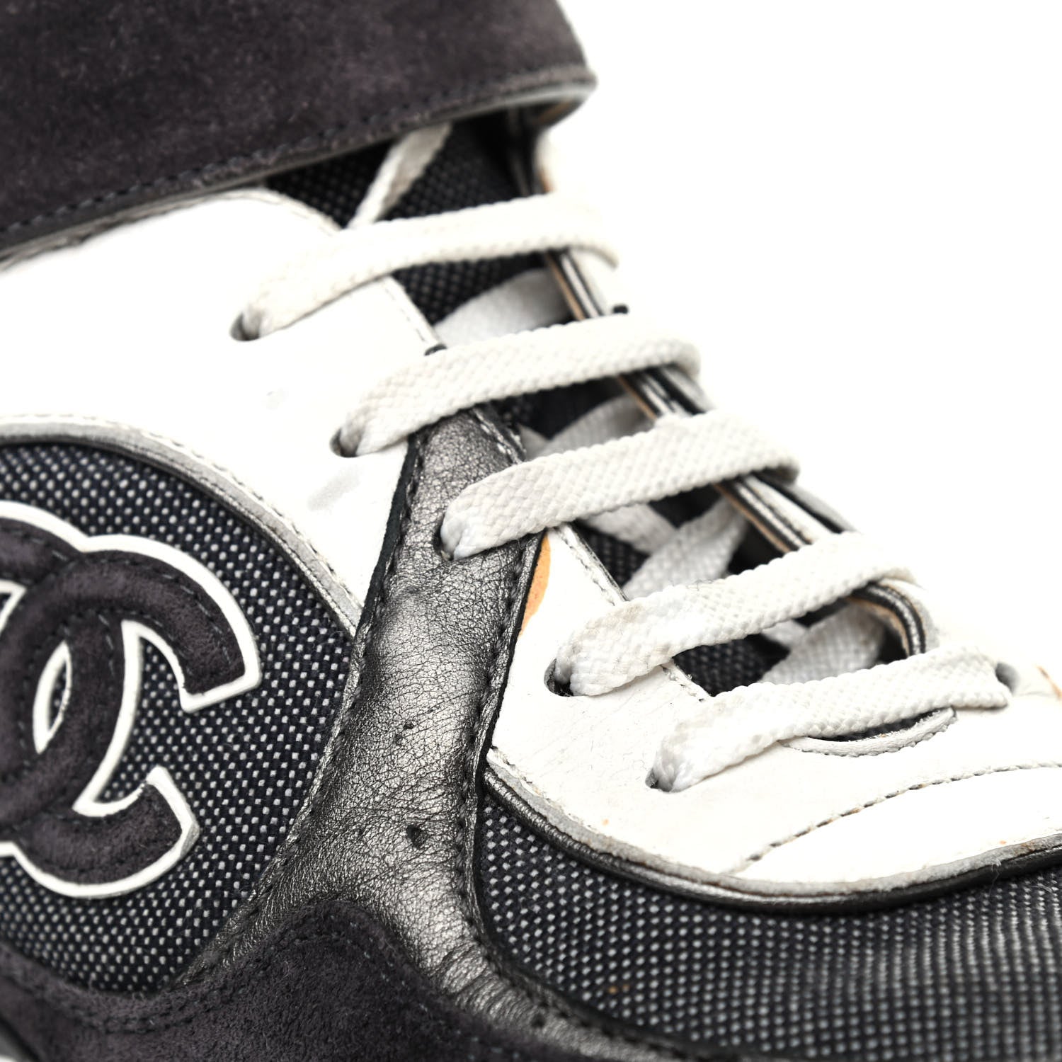 Chanel Canvas Goatskin CC High Top Sneakers 38 Black White 9 of 9