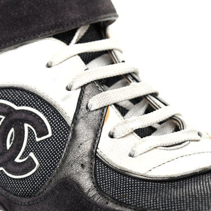 Chanel Canvas Goatskin CC High Top Sneakers 38 Black White 9 of 9