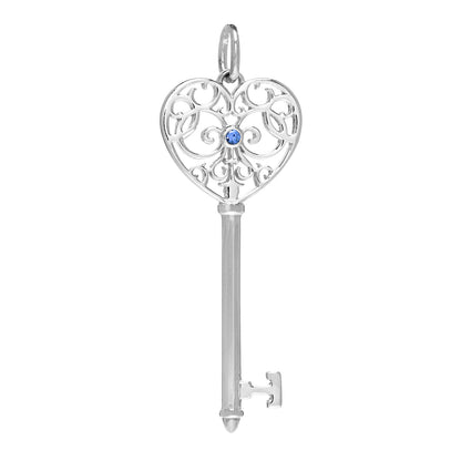Tiffany Sterling Silver Blue Sapphire Enchant Heart Key Pendant 1 of 3