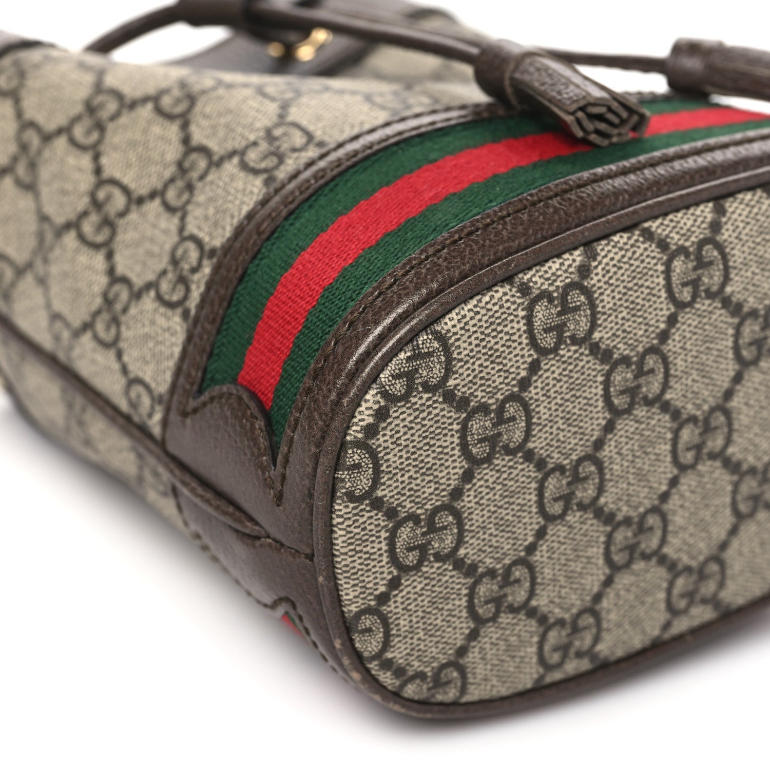 Gucci GG Supreme Monogram Web Mini Ophidia Bucket Bag Brown 9 of 12