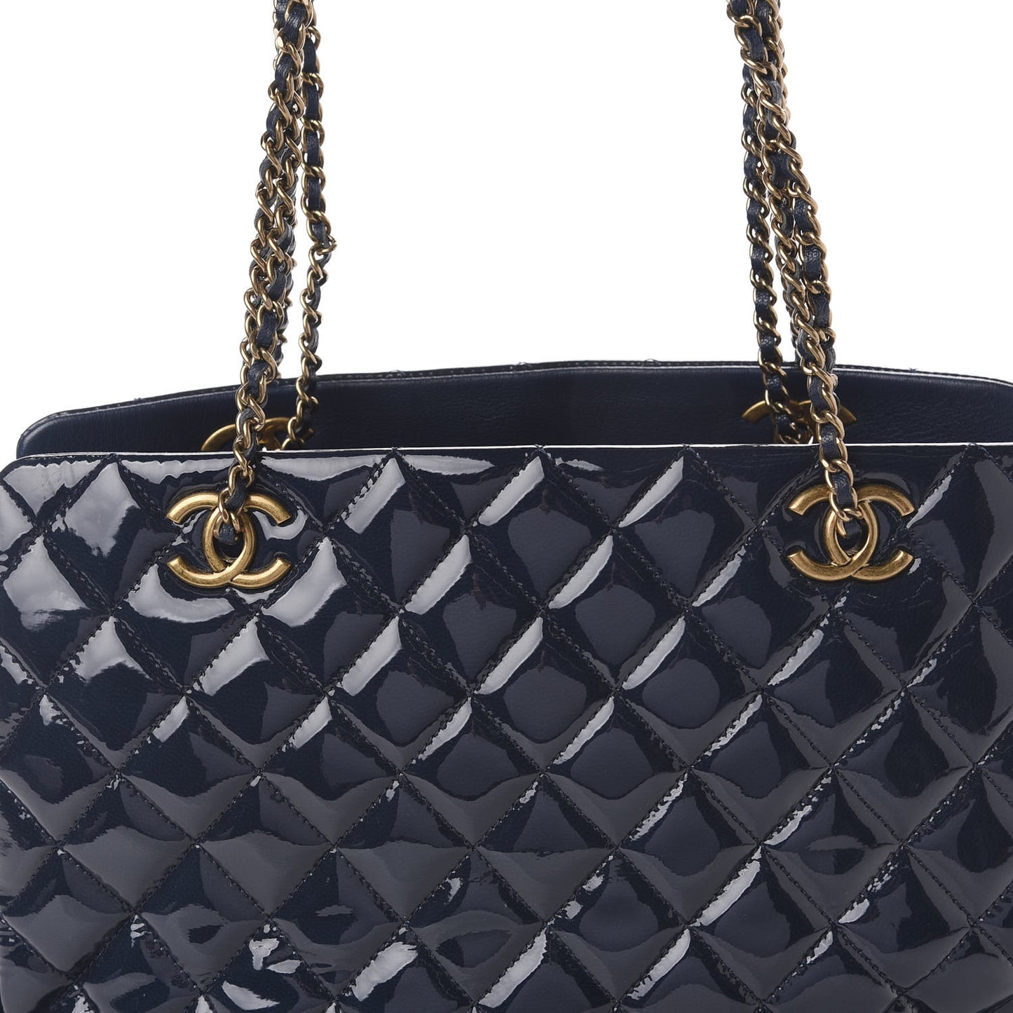 Patent Goatskin Quilted Small CC Eyelet Tote Blue