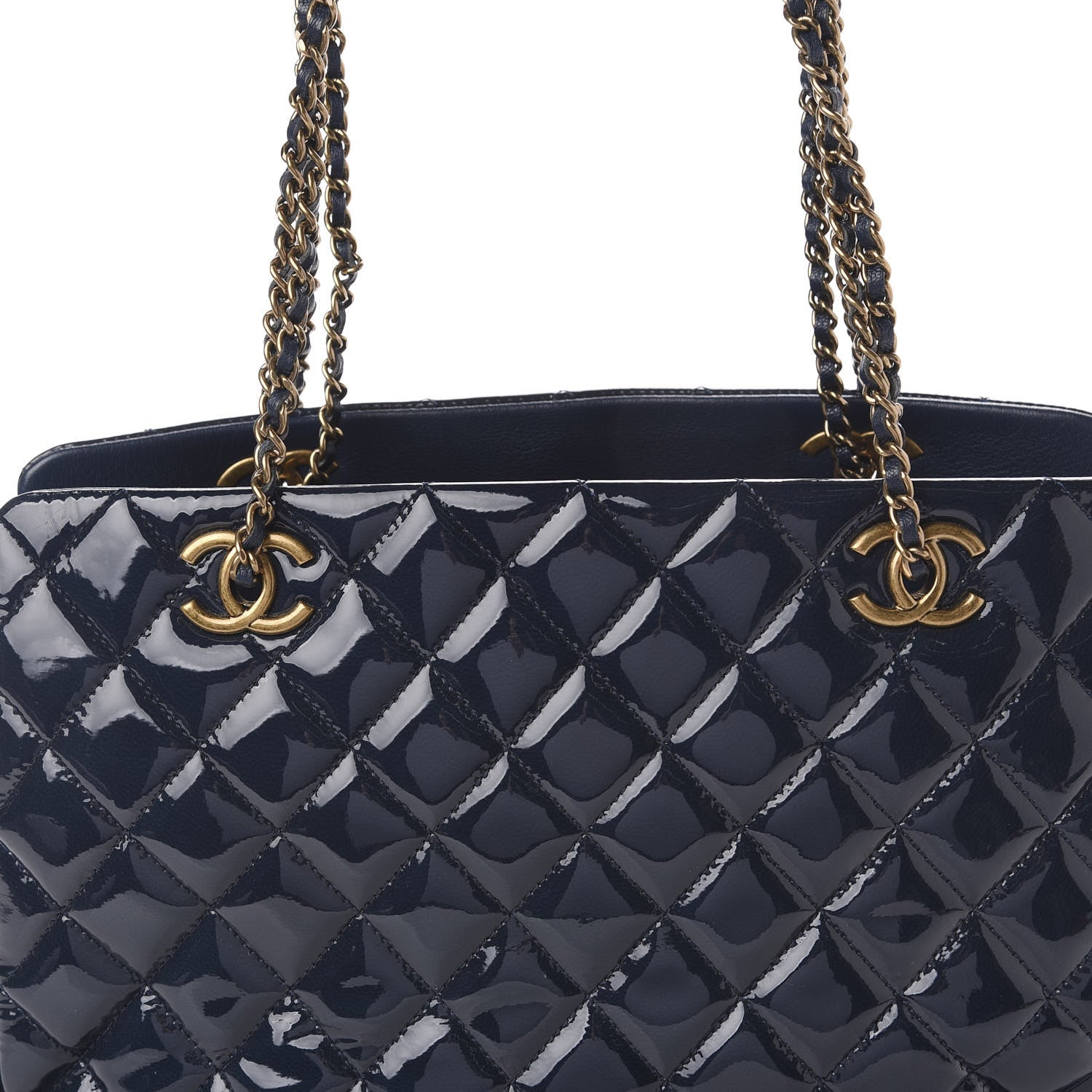 Chanel Patent Goatskin Quilted Small CC Eyelet Tote Blue 10 of 10